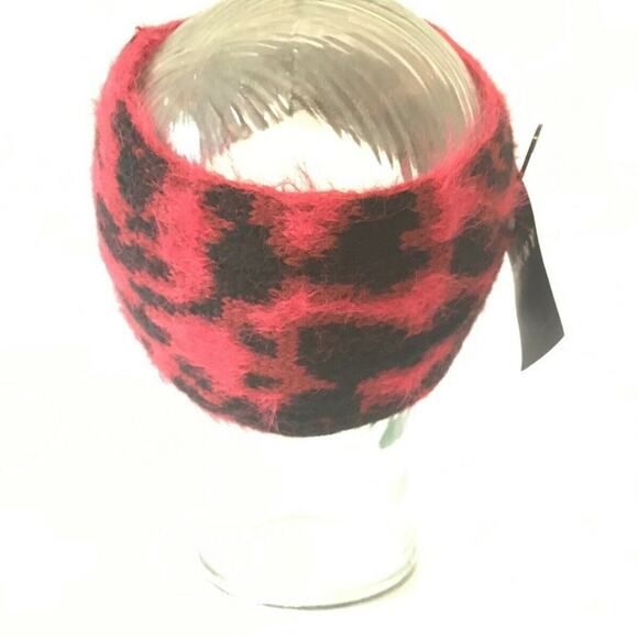 DKNY NEW Fuzzy Red Black Animal Print Knit Front Twist Headband Ear Warmer Head - Picture 4 of 7